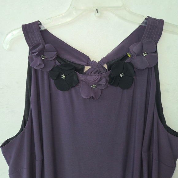 Taylor Dress Womens Plus Size 18W Purple Sleeveless Floral Embellished Bow Back - Picture 2 of 9